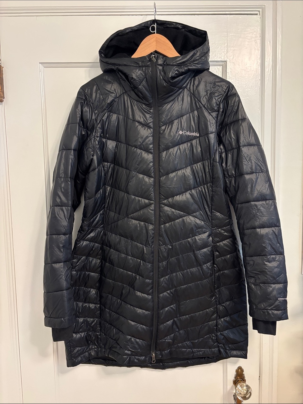 Columbia Women's Black Long Quilted Hooded Puffer Coat